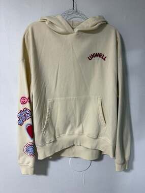 Unwell Until Further Notice Cream Graphic Hoodie Sweatshirt Medium